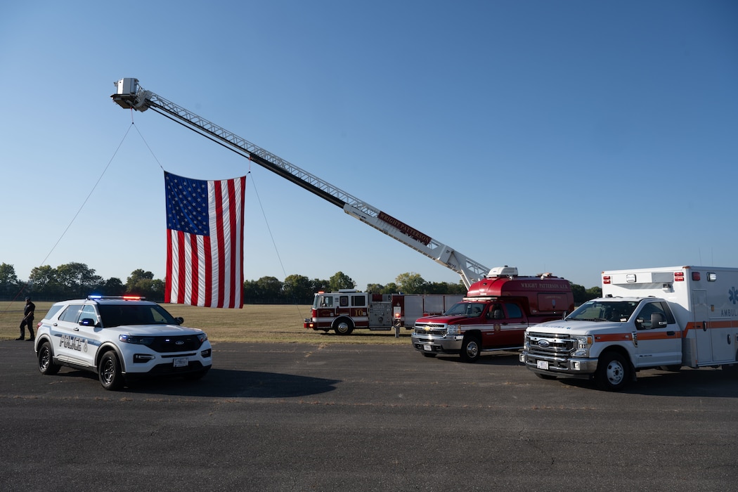 First responders participate in the annual Run for the Fallen at Wright-Patterson Air Force Base, Sept. 11, 2025. Several hundred of Wright-Patt community members came out to take part in the annual Run for the Fallen in remembrance of those killed in the Sept. 11 terrorist attacks. (U.S. Air Force photo by Ashley Richards)