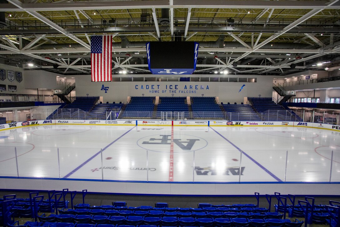 The Cadet Ice Arena, Arena, the U.S. Air Force Academy’s Cadet Field House hockey rink in Colorado Springs, Colorado, photographed Aug. 25, 2025, is one of several facilities upgrade projects recently completed by the U.S. Army Corps of Engineers, Omaha District