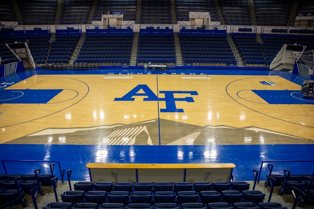 The Clune Arena, the U.S. Air Force Academy’s Cadet Field House basketball court in Colorado Springs, Colorado, photographed Aug. 25, 2025, is one of several facilities upgrade projects recently completed by the U.S. Army Corps of Engineers, Omaha District