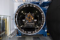 The Robotic Servicing of Geosynchronous Satellites (RSGS) payload integrated with the Northrop Grumman Mission Robotics Vehicle (MRV) spacecraft bus sits in the cryogenic thermal vacuum chamber for testing at the U.S. Naval Research Laboratory’s (NRL) Naval Center for Space Technology (NCST) in Washington, D.C., July 28, 2025. NRL NCST, with funding support from the Defense Advanced Research Projects Agency (DARPA), is conducting final space-readiness testing on RSGS, a robotic payload designed to extend and upgrade satellites already in orbit.