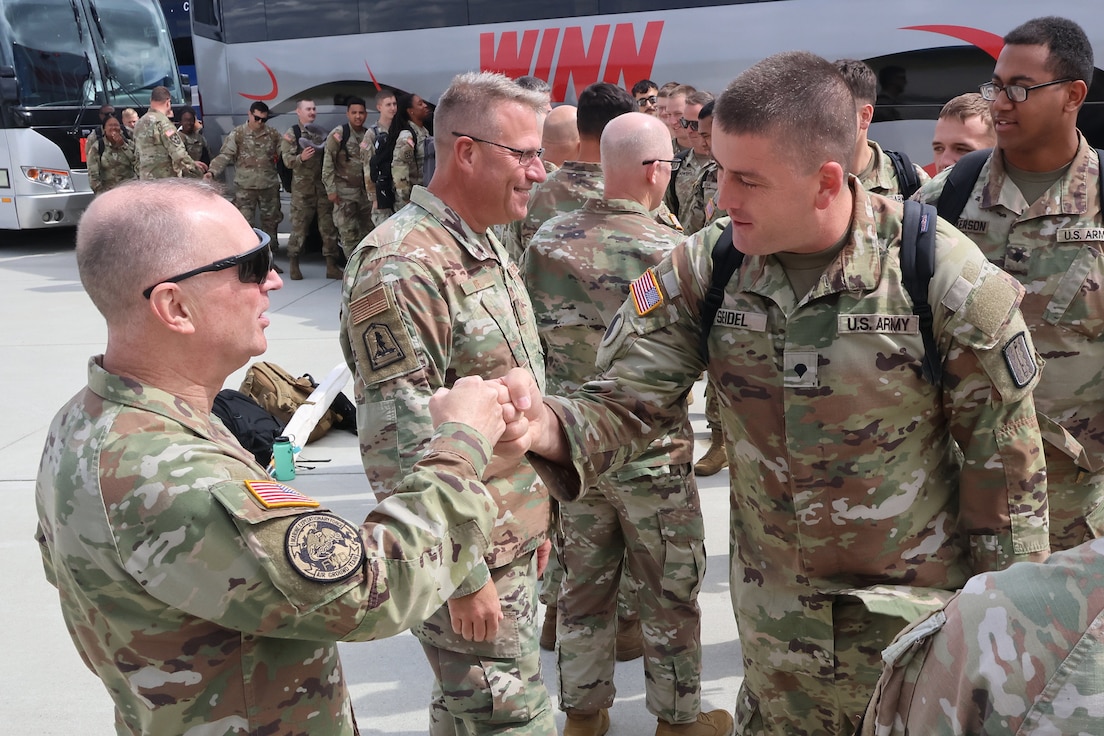 VNG senior leaders send off 180th Engineers as they board plane for Fort Bliss