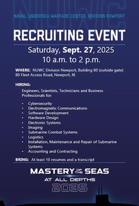 NUWC Division Newport will host in-person recruiting event on Sept. 27