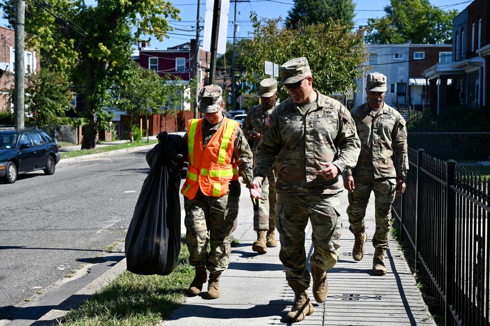Brig. Gen. Leland D. Blanchard II, Commanding General (Interim) of the D.C. National Guard, and members of Task Force Beautification join Ward 8 residents, volunteers, and 8B06 Advisory Neighborhood Commission (ANC) members for a pop-up community clean-up in Washington, D.C., Sept. 13, 2025.