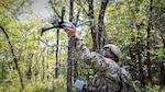 A U.S. Soldier with the Oklahoma Army National Guard launches a drone during Exercise Thunderstruck 2.0 at Camp Gruber Training Center, Okla., Sept. 13, 2025. The training aimed to build Guard members’ ability to operate in a battlespace increasingly shaped by unmanned systems.