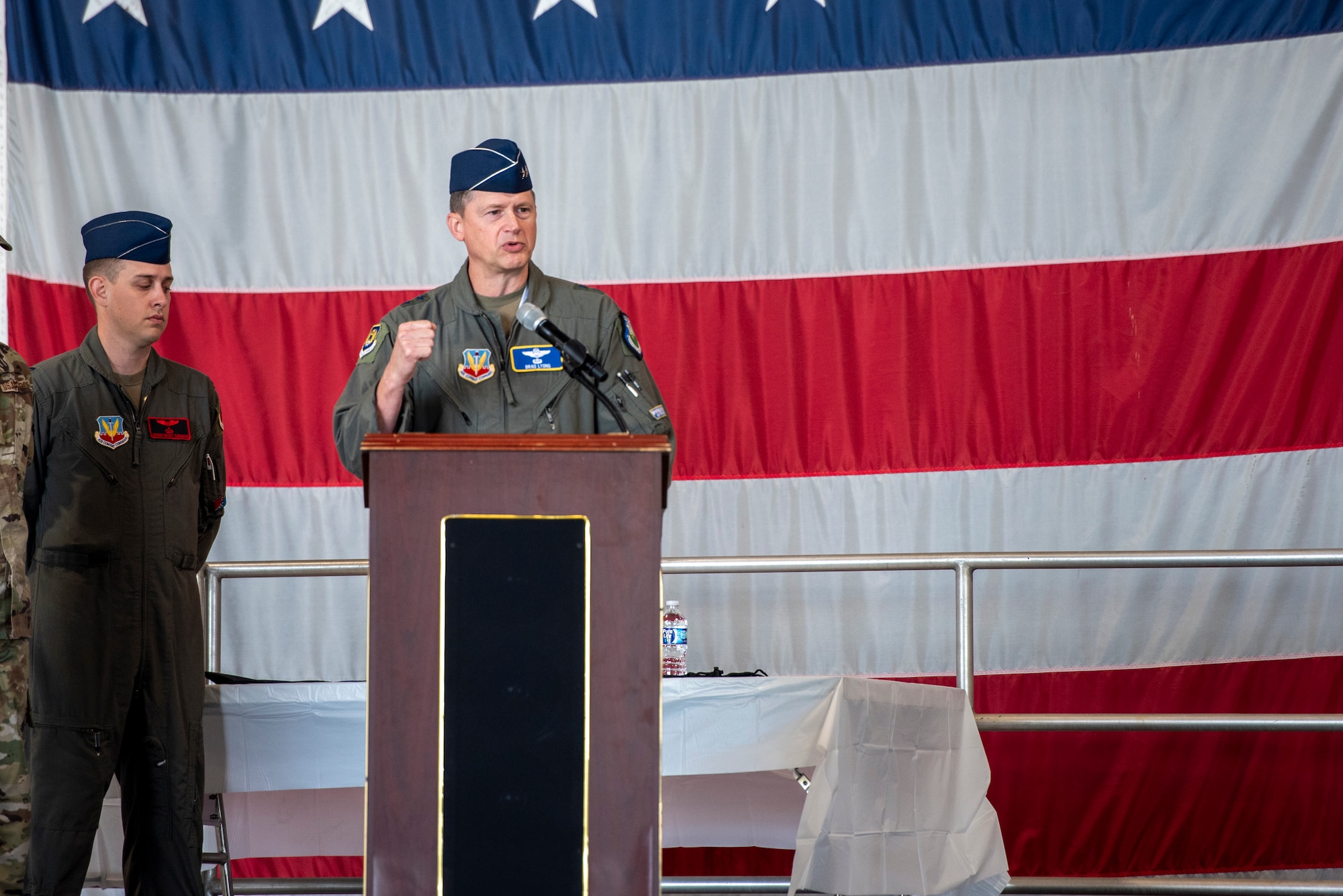 U.S. Air Force Maj. Gen. David Lyons presides over a redesignation ceremony for the 25th Attack Wing at Shaw Air Force Base, South Carolina, Sept. 18, 2025.
