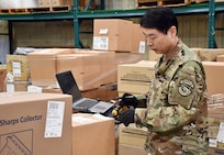 A local national employee at the U.S. Army Medical Materiel Center-Korea processes incoming medical materiel during the Ulchi Freedom Shield 2025 training exercise, held Aug. 18-28 in South Korea.