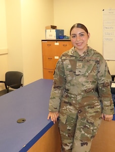 Image of September KANZA Warrior Spotlight is Airman 1st Class Esther Reyna in the base legal office.