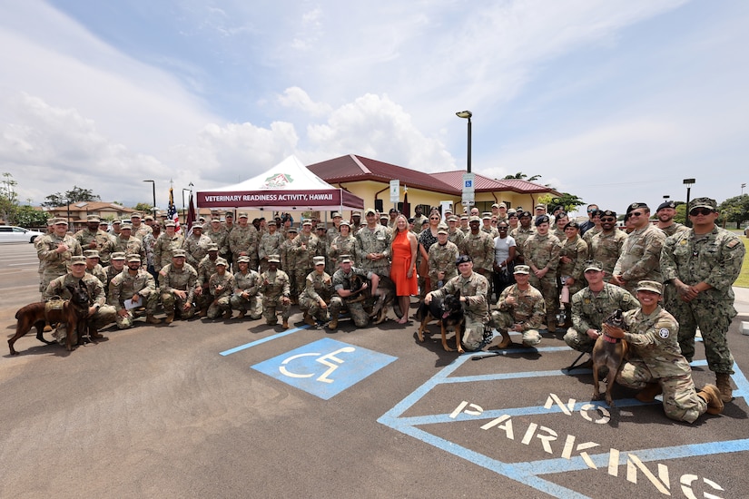 Group photo of Public Health Command - Pacific personnel in front of new Veterinary Treatment Facility (VTF) on April 25, 2025