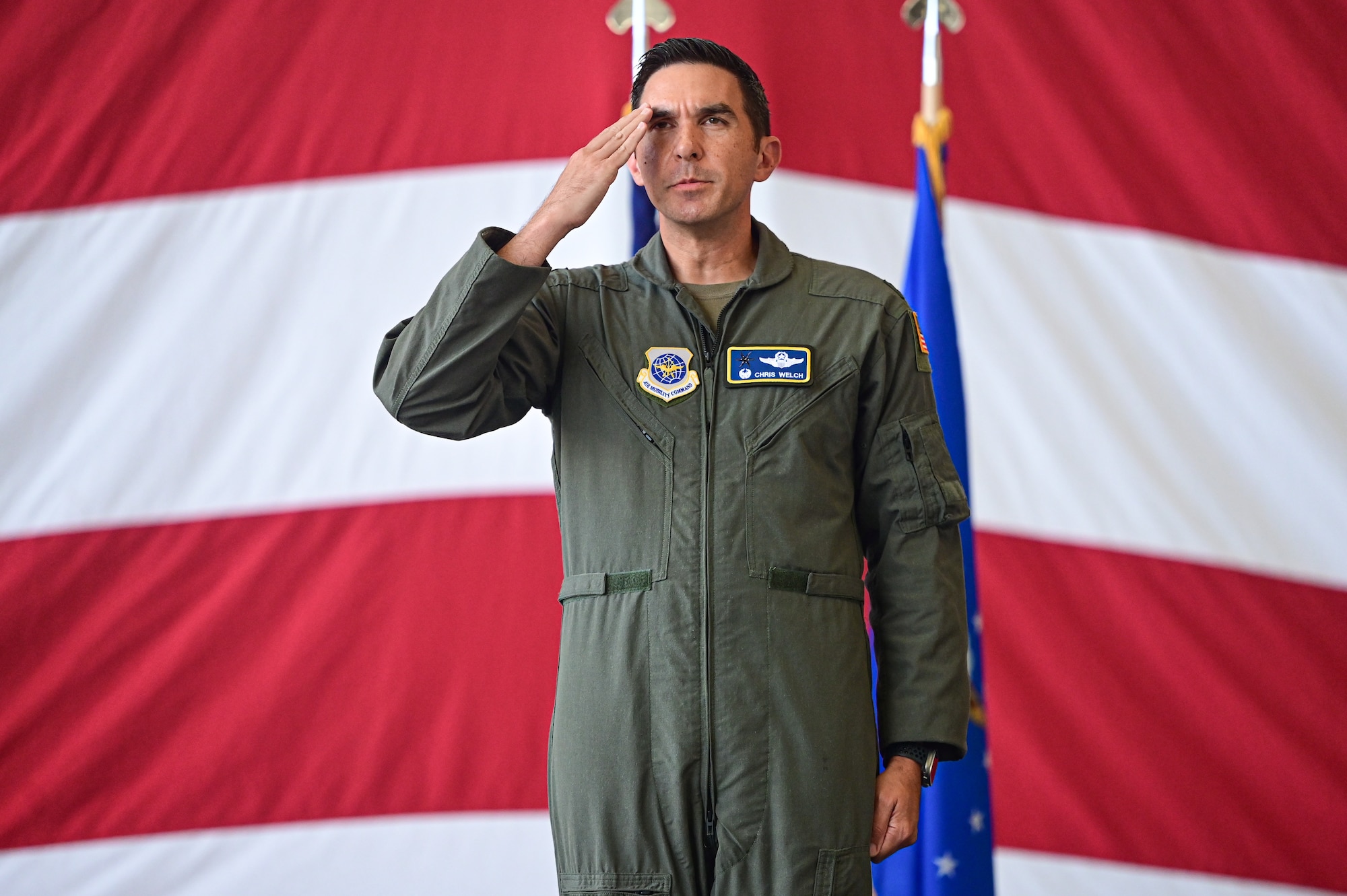U.S. Air Force Col. Christopher Welch, 19th Operations Group commander, renders a final salute at Little Rock Air Force Base, Arkansas, Sept. 18, 2025. Welch is responsible for operating the installation’s airfield and enabling operations support to Air Mobility Command, Air Education and Training Command, Air National Guard, Air Force Reserve, and U.S. Air Force Weapons School missions across the installation.