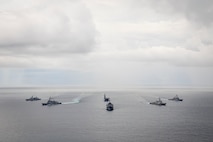 Japan Maritime Self-Defense Force, Republic of Korea Navy, and U.S. Navy ships sail in formation in support of Exercise Freedom Edge 25 in the U.S. 7th Fleet area of operations, Sept. 16, 2025.