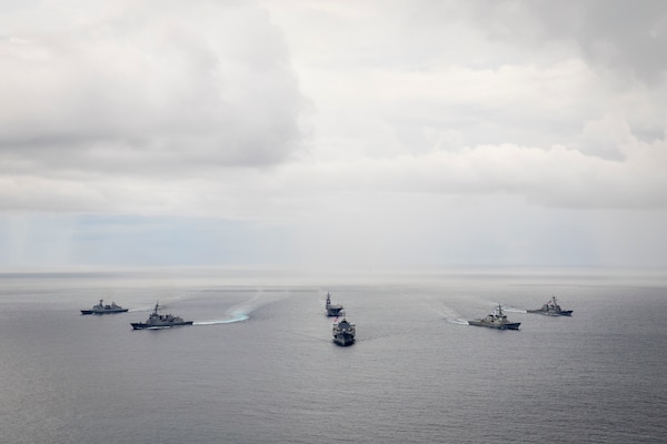 Japan Maritime Self-Defense Force, Republic of Korea Navy, and U.S. Navy ships sail in formation in support of Exercise Freedom Edge 25 in the U.S. 7th Fleet area of operations, Sept. 16, 2025.