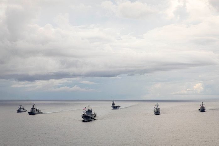 Japan Maritime Self-Defense Force, Republic of Korea Navy, and U.S. Navy ships sail in formation in support of Exercise Freedom Edge 25 in the U.S. 7th Fleet area of operations, Sept. 16, 2025.