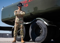 U.S. Air Force Master Sgt. Brandon Vazquez, 325th Logistics Readiness Squadron Petroleum, Oils and Lubricants section chief, poses for a photo