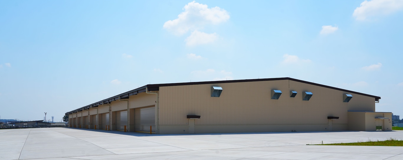 An exterior view of the new Airfield Damage Repair (ADR) facility completed by the U.S. Army Corps of Engineers – Japan Engineer District (USACE JED) on Yokota Air Base, July 24, 2025.