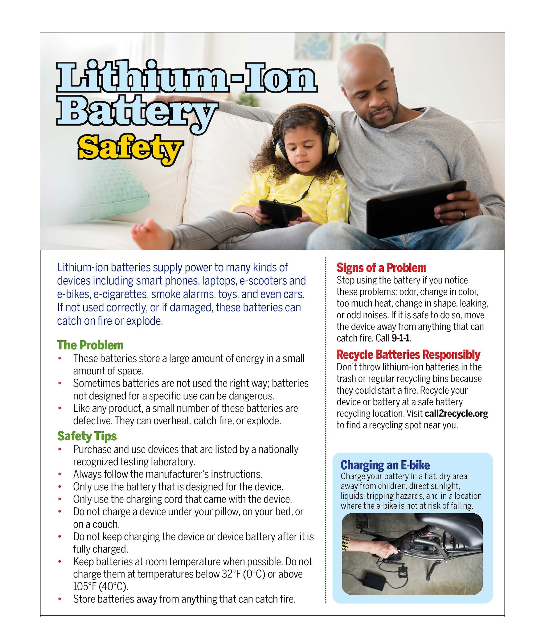 Fire Prevention Week is Oct. 5-11. The theme of the 2025 campaign is “Charge into Fire Safety: Lithium-Ion Batteries in Your Home.” The Arnold Air Force Base Fire and Emergency Services Fire Prevention Office is joining with the National Fire Protection Association, which sponsors Fire Prevention Week, to spread the word about the safe usage and disposal of lithium-ion batteries. (National Fire Protection Association graphic)