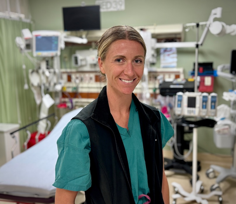 SAN DIEGO (Sep, 10, 2025) – Lt. Erin N. Snyder, an emergency medicine physician at Naval Medical Center San Diego (NMCSD), poses for an environmental photo in the hospital’s emergency department. Snyder was selected as a finalist in the Fourth Annual Young Investigator Competition hosted by the Defense Health Agency’s Clinical Investigations Program Office. Her research, “Dimensions of a Ruler to Measure and Mark Donor Blood Bags to Reliably Fill to 450mL,” addresses a critical operational challenge in combat casualty care by providing medics and corpsmen with a simple, reliable method to collect whole blood from walking blood bank donors in austere environments. Her work is supported by the Combat Trauma Research Group – West and reflects NMCSD’s broader commitment to medical readiness and innovation. The mission of NMCSD is to provide a superior experience for our patients, staff, and warfighters. NMCSD employs more than 5,000 active-duty military personnel, civilians, and contractors in southern California to deliver exceptional care afloat and ashore.