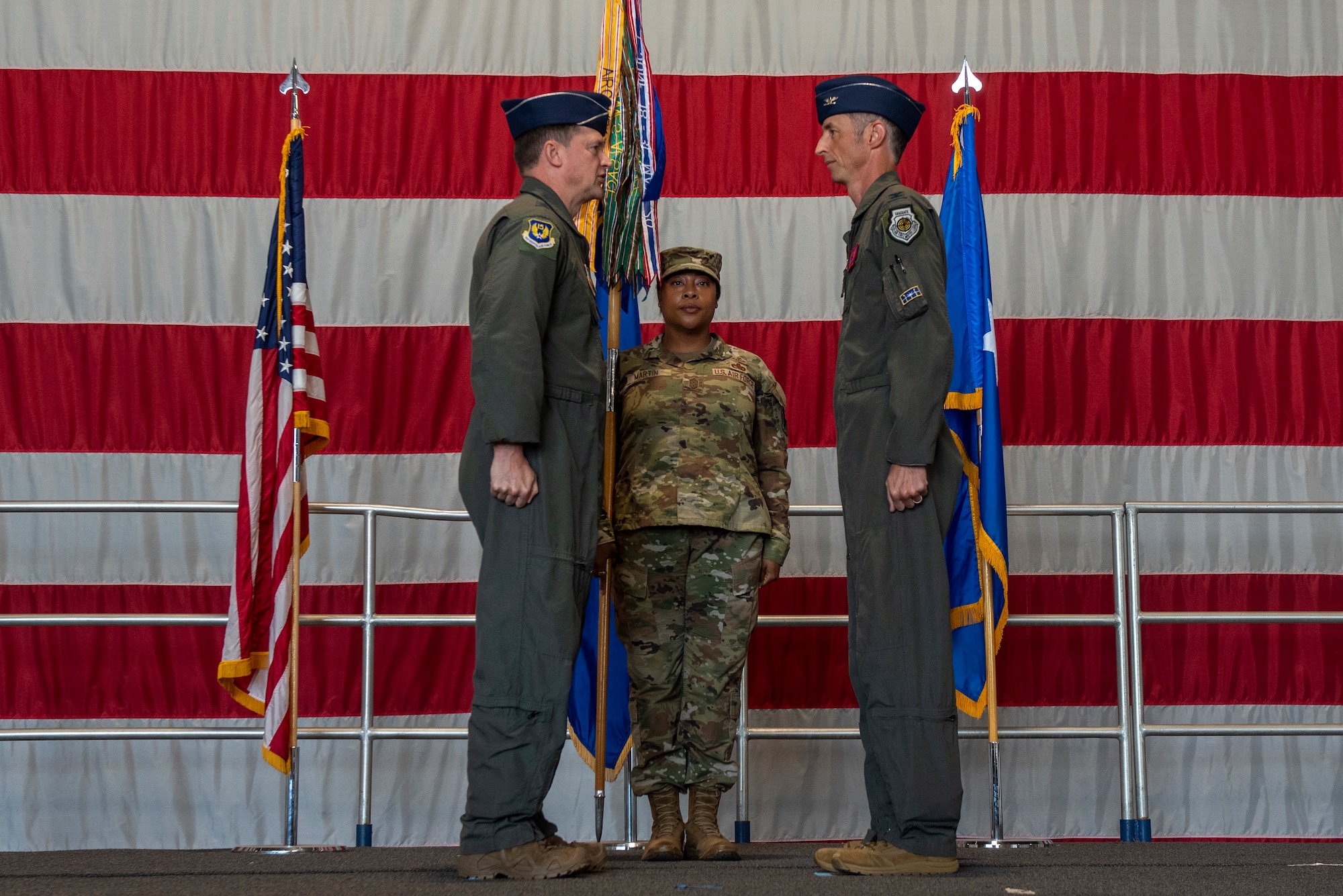 U.S. Air Force Col. Brad Howell, 25th Attack Wing commander, assumes command during a wing redesignation ceremony at Shaw Air Force Base, South Carolina, Sept. 18, 2025.