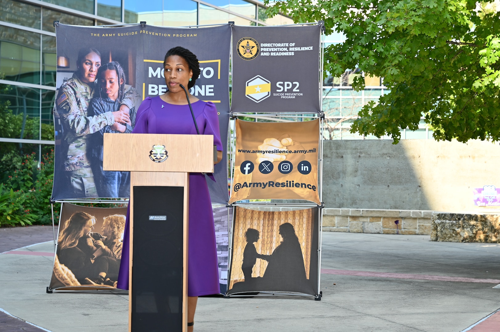 Summer Dixon, Fort Hood Suicide Prevention Coordinator, urges attendees to support one another during the 2025 Suicide Prevention Month proclamation ceremony at Carl. R. Darnall Army Medical Center on Sept. 18.