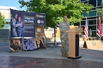 Sgt. 1st Class Etiel Sanchez, People Directorate NCOIC, shares his personal story of struggle and resilience, encouraging soldiers and civilians to seek help when needed during Suicide Prevention Month proclamation ceremony on Sept. 18.