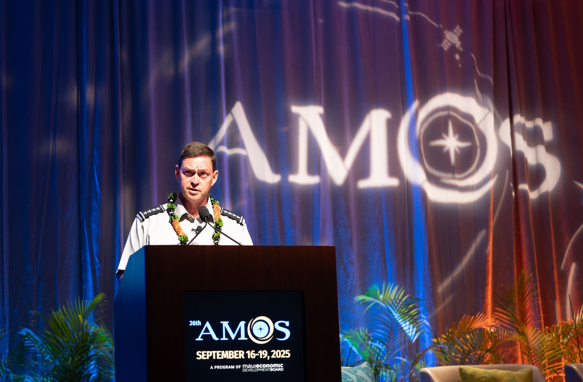 Chief of Space Operations Gen. Chance Saltzman provides the keynote address during the 2025 Advanced Maui Optical and Space Surveillance Technologies conference in Maui, Hawaii, Sept. 17, 2025. The AMOS conference brings together experts from government, academia, industry and military to share knowledge, foster collaboration and discuss the technical and policy challenges of ensuring a safe and sustainable space environment.

Saltzman’s remarks highlighted partnerships, innovation and the critical role Hawaii plays in space domain awareness.

“The whole SDA ecosystem– government, industry, allies, partners and all the smarts and capability they offer– are fusing together all the required elements we need to avoid operational surprise to deter, protect, defend and, if need be, win in space,” said Saltzman.

He also noted that SDA is critical to all space efforts: “Awareness in the domain is foundational to every other effort in space. Space domain awareness is truly a team sport, one critically reliant on technology as a force enabler that must be supported by commercial collaboration, integrated training and coalition operations.”

The island of Maui is home to the Maui Space Surveillance Complex, which is operated by the 15th Space Surveillance Squadron, the U.S. Space Force’s center of excellence for ground-based optical space domain awareness, combining operations and research to develop, deliver and operate advanced SDA capabilities in support of warfighter needs. The 15th SPSS is a uniquely blended unit comprised of research personnel from the Air Force Research Laboratory and operational personnel, allowing operators to benefit from the cutting-edge science and technology produced by developers, and for the developers to solve the most present challenges identified by the operators. (U.S. Air Force photo by 1st Lt. Laura Anderson)