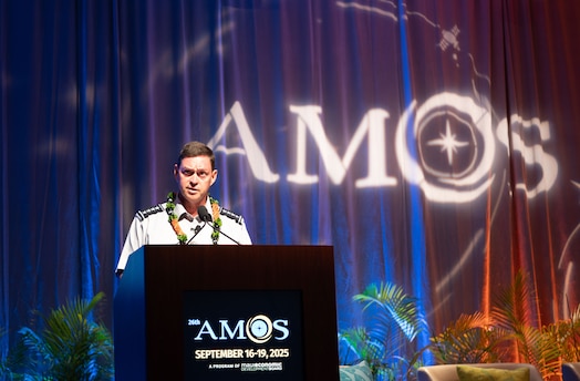  Chief of Space Operations Gen. Chance Saltzman provides the keynote address the at the 2025 AMOS conference.