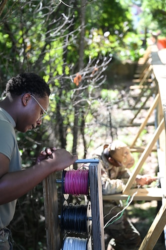 a person runs wiring