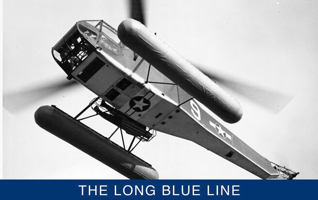 An HNS-1 helicopter in flight. (Coast Guard Historian’s Office)