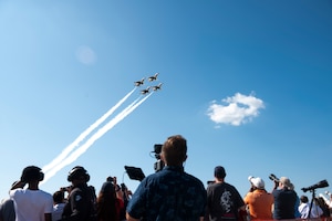 The U.S. Air Force Thunderbirds perform precision aerial maneuvers during the 2025 Joint Base Andrews Air Show.