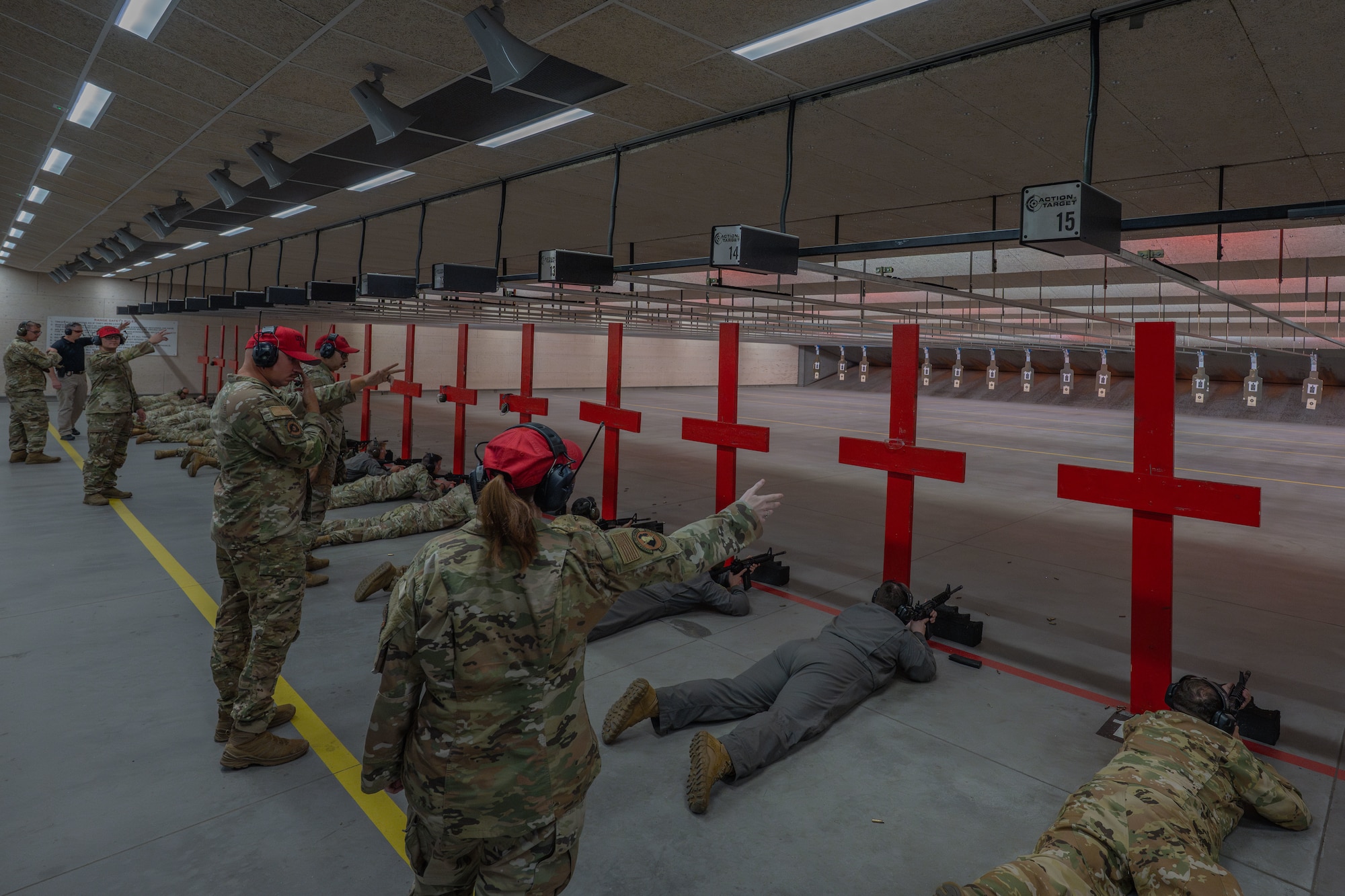 Team McConnell Airmen compete in the Rifle Elementary Excellence in Competition (EEIC) hosted by the 22nd Security Forces Squadron, McConnell Air Force Base, Kansas, Sept. 18, 2025. Competitors fired from the prone, sitting, kneeling, and standing positions, all unsupported, as part of the EEIC event. (U.S. Air Force photo by Airman 1st Class Paula Arce)