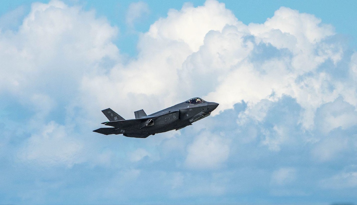 A U.S. Air Force F-35A Lightning II assigned to the 355th Expeditionary Fighter Squadron, takes off in support of Freedom Edge 25 at Kadena Air Base, Japan, Sept. 16, 2025.