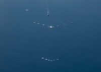 U.S. Air Force, U.S. Navy, Japan Air Self-Defense Force, and Republic of Korea Armed Forces aircraft fly in formation during Freedom Edge 25 over the Pacific Ocean, Sept. 16, 2025.
