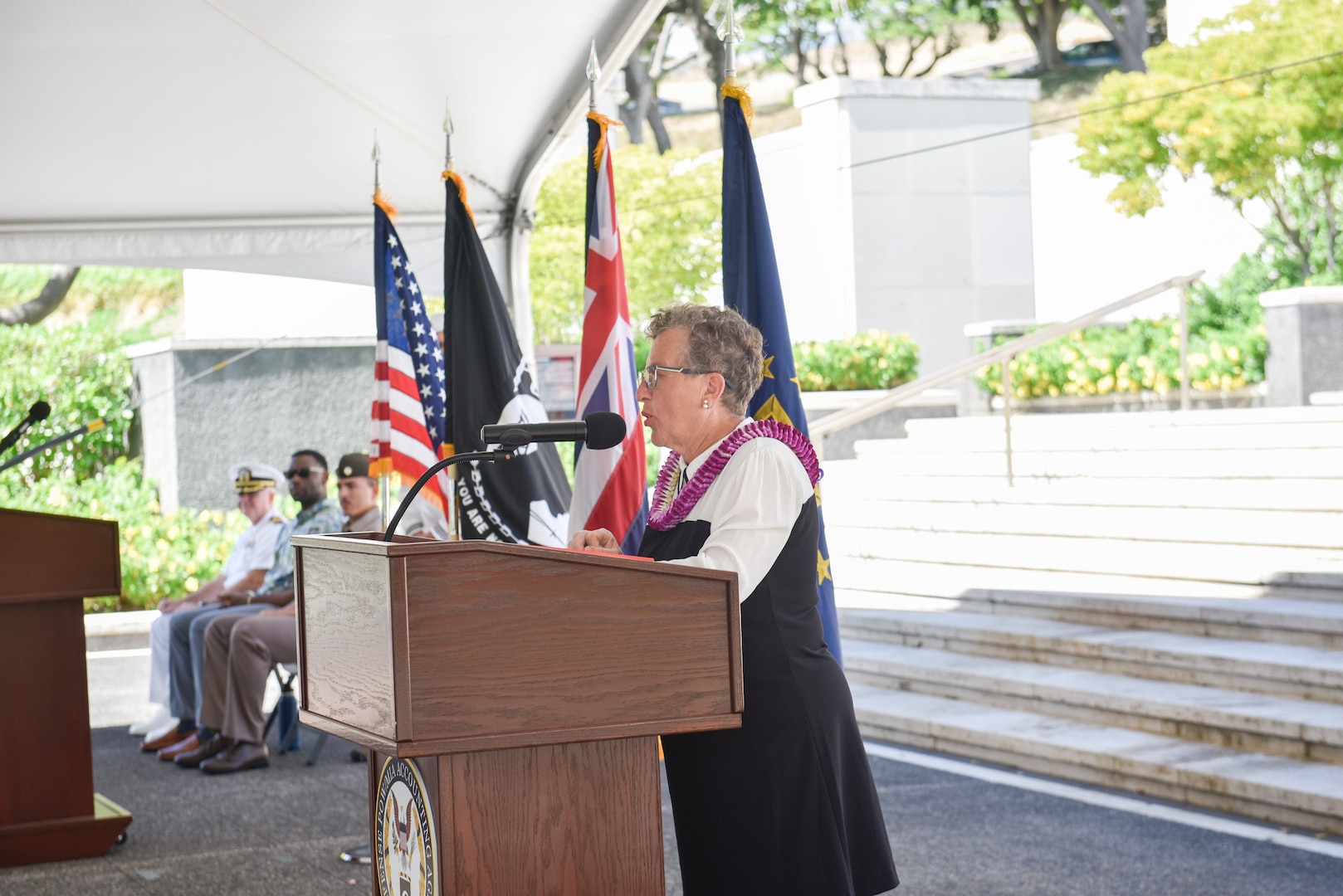 Natalie Rauch, Gold Star daughter, speaks at the National POW/MIA Recognition Day Ceremony hosted by DPAA at the National Memorial Cemetery of the Pacific, Honolulu, Hawaii, Sept. 19, 2025.
