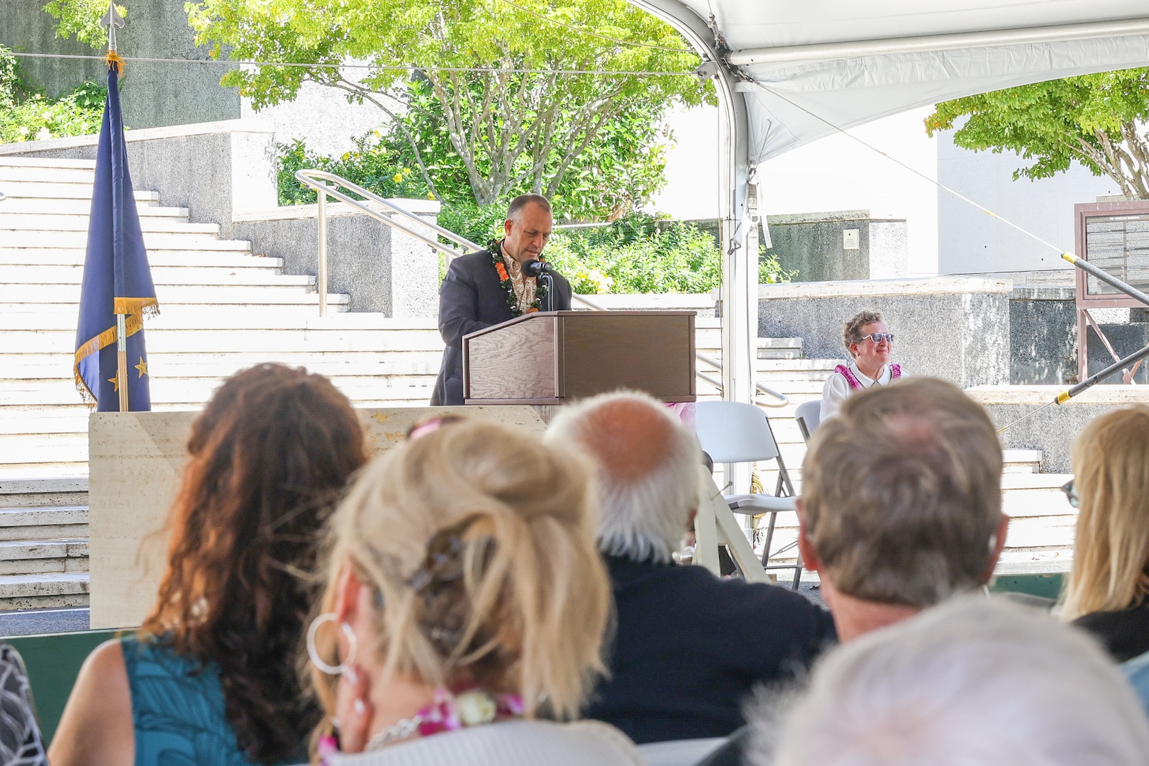 Josh Green, governor of Hawaii, speaks at the National POW/MIA Recognition Day Ceremony hosted by DPAA at the National Memorial Cemetery of the Pacific, Honolulu, Hawaii, Sept. 19, 2025.