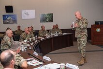 U.S. Air Force Maj. Gen. Joel Carey, chief of staff for U.S. Indo-Pacific Command, provides closing remarks at the 2025 State Partnership Program Senior Leader Forum at U.S. Indo-Pacific Command headquarters on Camp H.M. Smith, Hawaii, Sept. 19, 2025. SPP is a Department of War security cooperation program managed by the Chief of the National Guard Bureau and executed by U.S. Indo-Pacific Command, directing the National Guard of the States and Territories to maintain 17 partnerships with nine states and one territory, supported by 12 Guardsmen serving as bilateral affairs officers in regional embassies. USINDOPACOM is committed to enhancing stability in the Indo-Pacific region by promoting security cooperation, encouraging peaceful development, responding to contingencies, deterring aggression and, when necessary, prevailing in conflict. (U.S. Army photo by Sgt. Austin Riel)