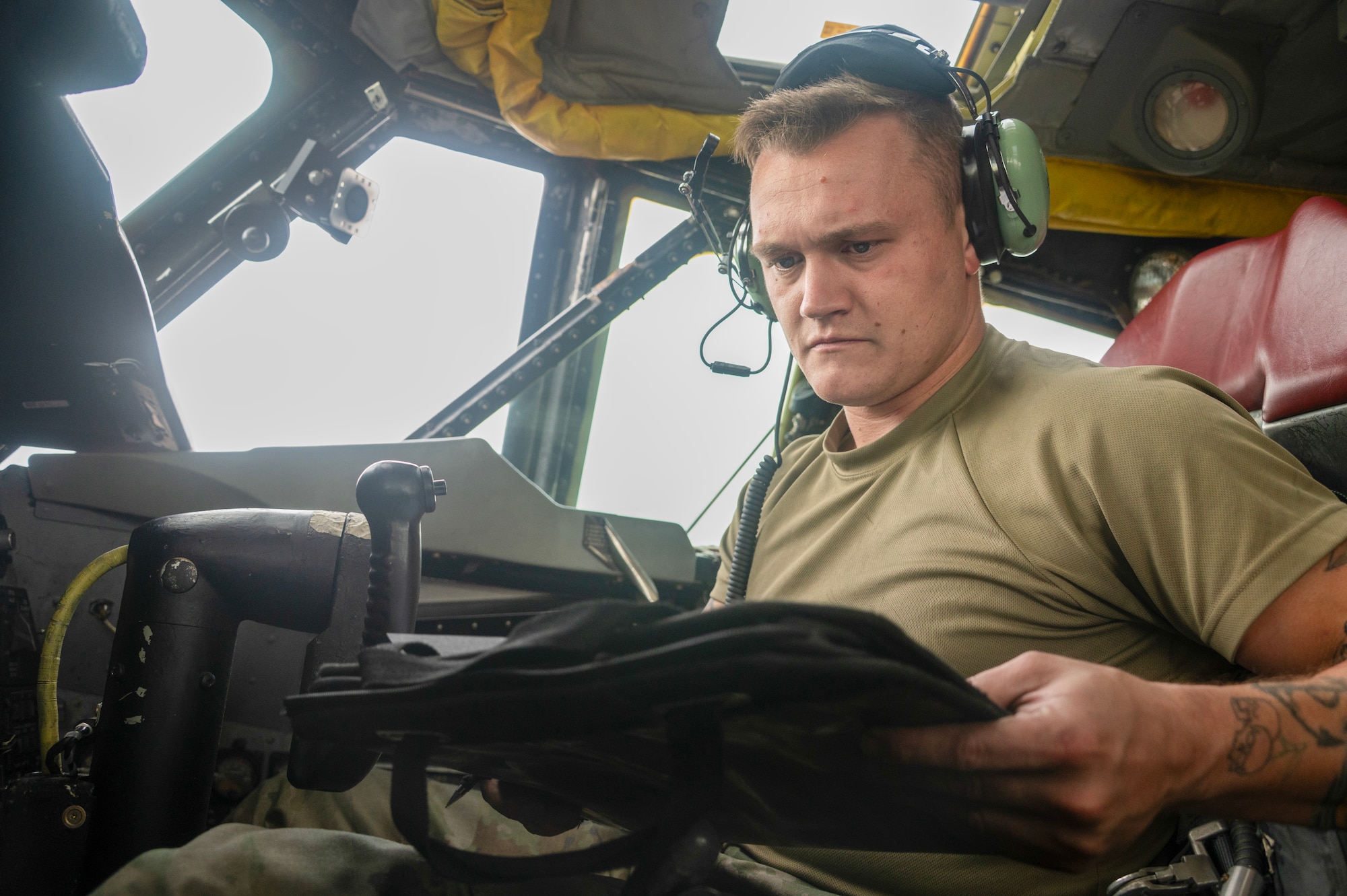 U.S. Air Force Staff Sgt. Coultor Anderson, a crew chief assigned to the 307th Bomb Wing, Barksdale Air Force Base, Louisiana, reviews fuel level recordings during Exercise Cobra Warrior 25-2 at RAF Fairford, England, Sept. 18, 2025. The 307th Bomb Wing, representing the Air Force Reserve’s only bomb wing, brings combat-credible, highly trained personnel to the UK’s multinational exercise. (U.S. Air Force photo by Staff. Sgt Tambri Cason)