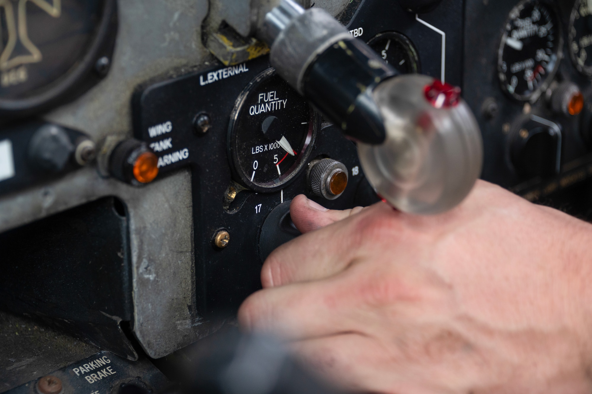 A U.S. Air Force Airman, assigned to the 307th Bomb Wing, Barksdale Air Force Base, Louisiana, checks levels during a refuel of a B-52H Stratofortress aircraft during Exercise Cobra Warrior 25-2 at RAF Fairford, England, Sept. 18, 2025. Exercise CW 25-2 provides Airmen an opportunity to train with NATO Allies and other friendly nations in a realistic contested training environment. Doing so allows them to hone combat skills necessary in a near-peer conflict. (U.S. Air Force photo by Staff. Sgt Tambri Cason)