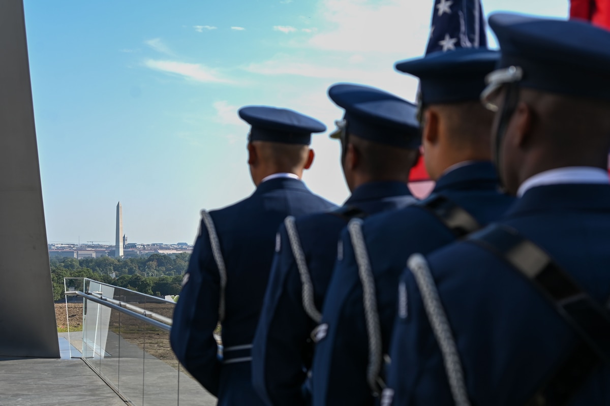 usaf band and honor guard performs at air force memorial