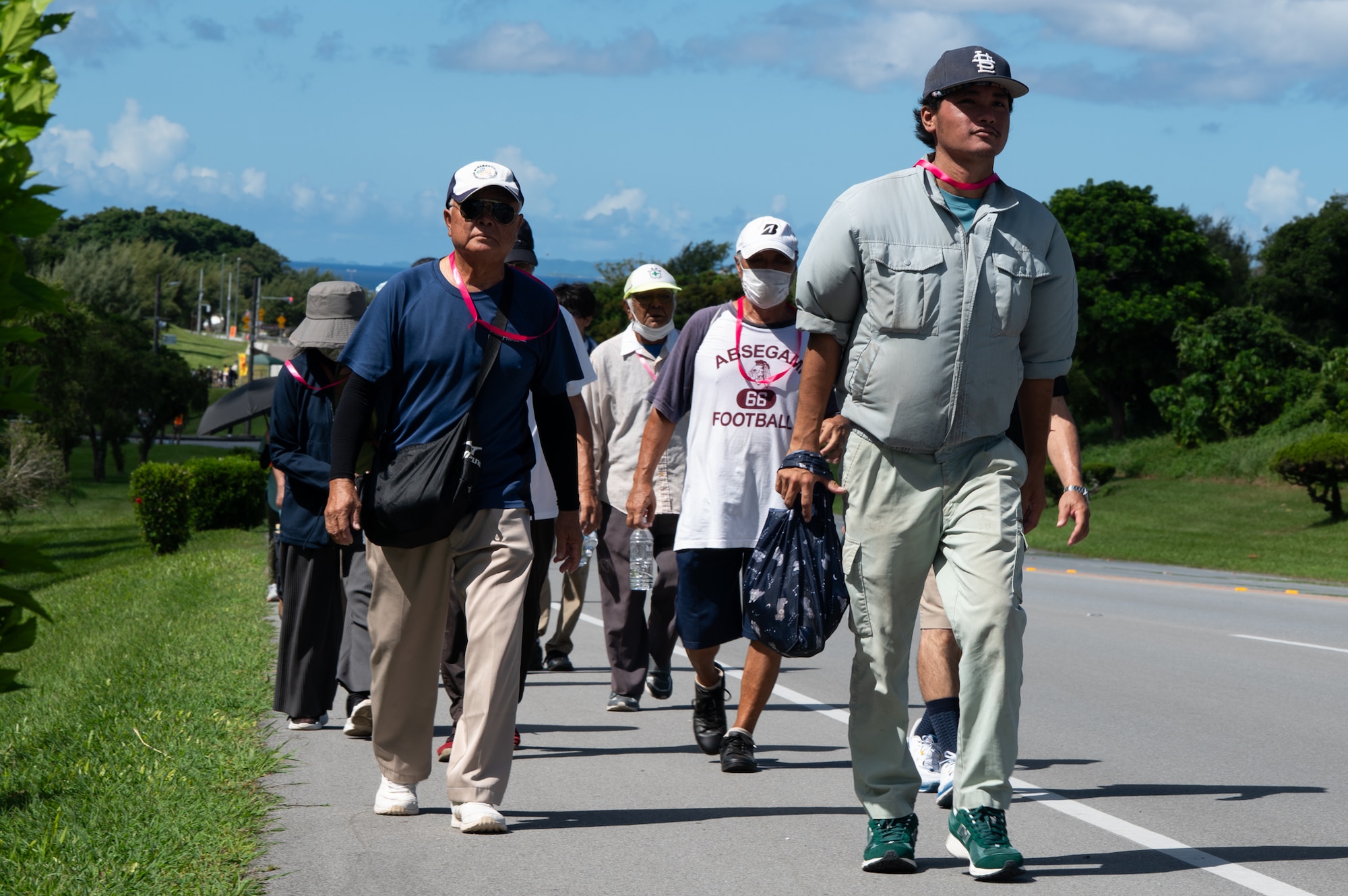 Residents participate in a tsunami evacuation exercise.