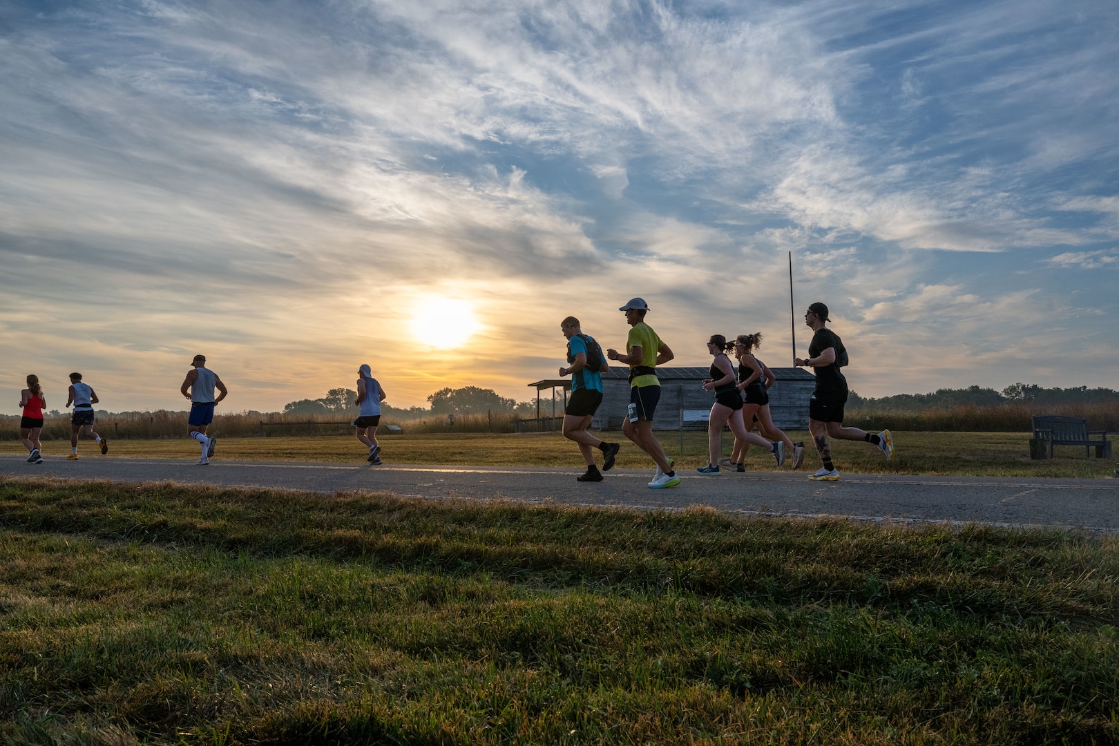 Runners participate in the 2025 Air Force Marathon through Huffman Prairie on Sept. 20, 2025, at Wright-Patterson Air Force Base, Ohio. The marathon marks the 29th edition since its inception in 1997. (U.S. Air Force photo by Jack Gardner)