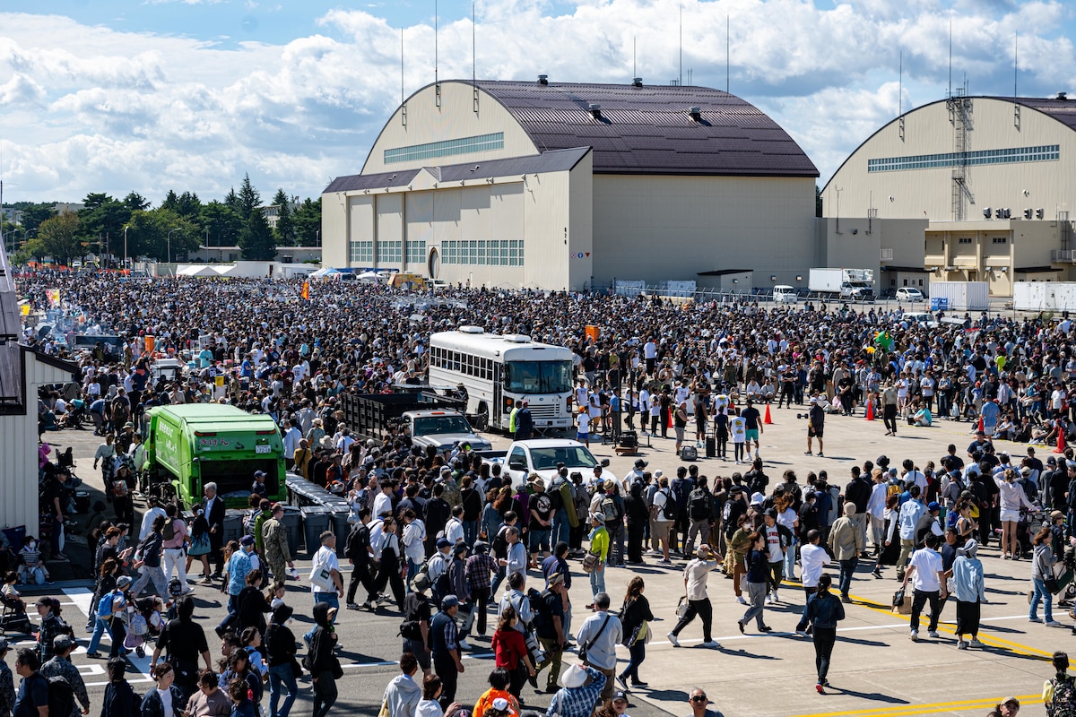 Participants browse vendors and booths during Air Fest 2025 at Misawa Air Base, Japan, Sept. 21, 2025.