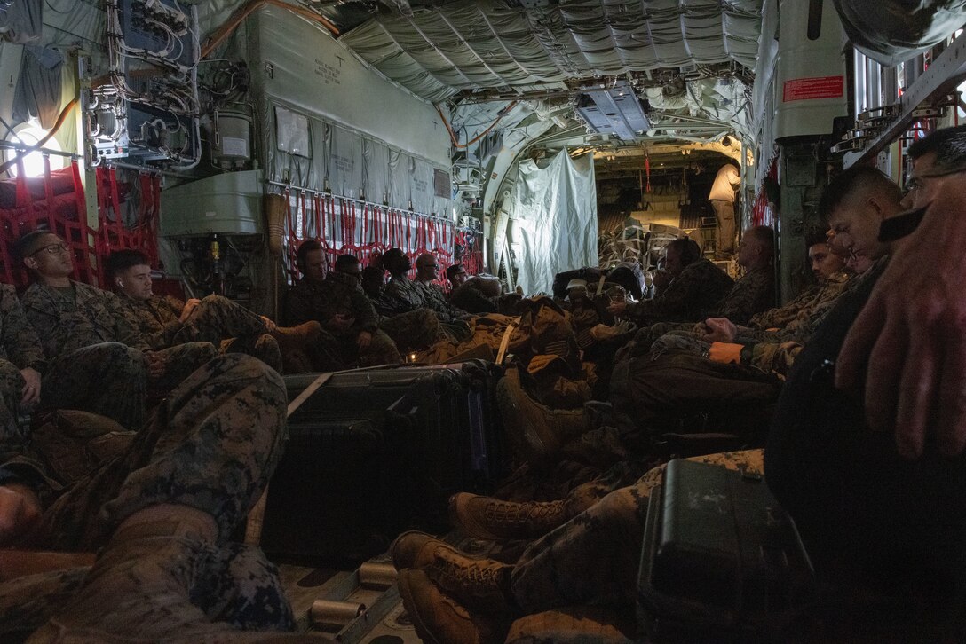 U.S. Marines with 3D Marine Expeditionary Brigade embark on a KC-130J Super Hercules during an Alert Contingency Marine Air-Ground Task Force (ACM) drill in preparation for exercise Resolute Dragon 25 at Kadena Air Base, Okinawa, Japan, Sept. 11, 2025. An ACM drill is a rapid-reaction training exercise to maintain a ready force that can deploy immediately in response to crisis. Resolute Dragon is an annual bilateral exercise in Japan that strengthens the command, control, and multi-domain maneuver capabilities of Marines in III Marine Expeditionary Force and allied Japan Self-Defense Force personnel.  (U.S. Marine Corps photo by Sgt. Nicholas A. Cox)