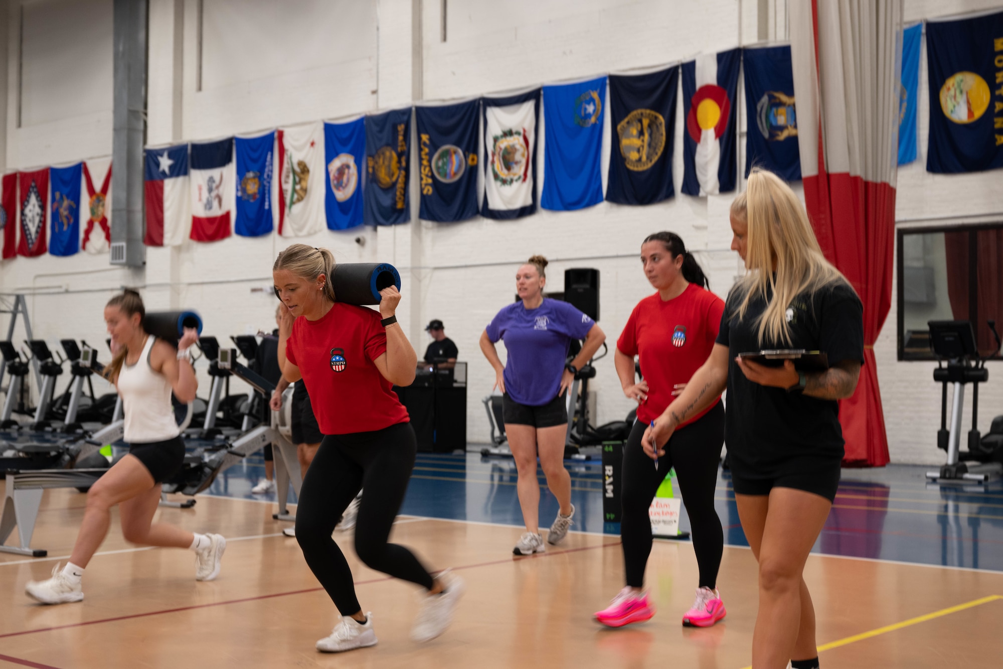 Personnel from Manchester Police Department and South Toms River Police Department compete against each other during the 87th Force Support Squadron’s 1st Annual Lakehurst Fitness Day Challenge at Joint Base McGuire-Dix-Lakehurst, N.J., Sept. 17, 2025. The 87th FSS event challenged several off-base police departments to complete a series of exercises, fostering collaboration with our mission partners. (U.S. Air Force Senior Airman Aidan Thompson)