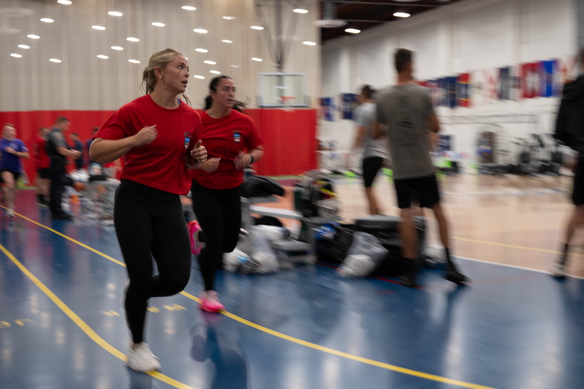 Personnel from Manchester Police Department and South Toms River Police Department compete against each other during the 87th Force Support Squadron’s 1st Annual Lakehurst Fitness Day Challenge at Joint Base McGuire-Dix-Lakehurst, N.J., Sept. 17, 2025. The 87th FSS event challenged several off-base police departments to complete a series of exercises, fostering collaboration with our mission partners. (U.S. Air Force Senior Airman Aidan Thompson)