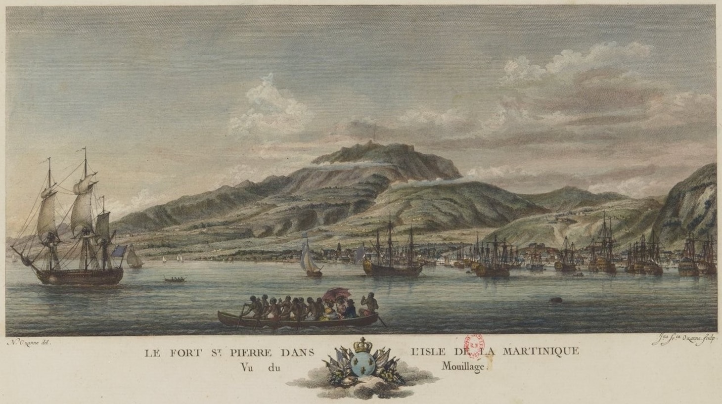 View of the St. Pierre roadstead, in : Nouvelles vues perspectives des ports de France dessinées pour le Roi par M. Ozanne, Ingénieur de la Marine, gravées par Y. Le Gouaz (1776). French National Library.