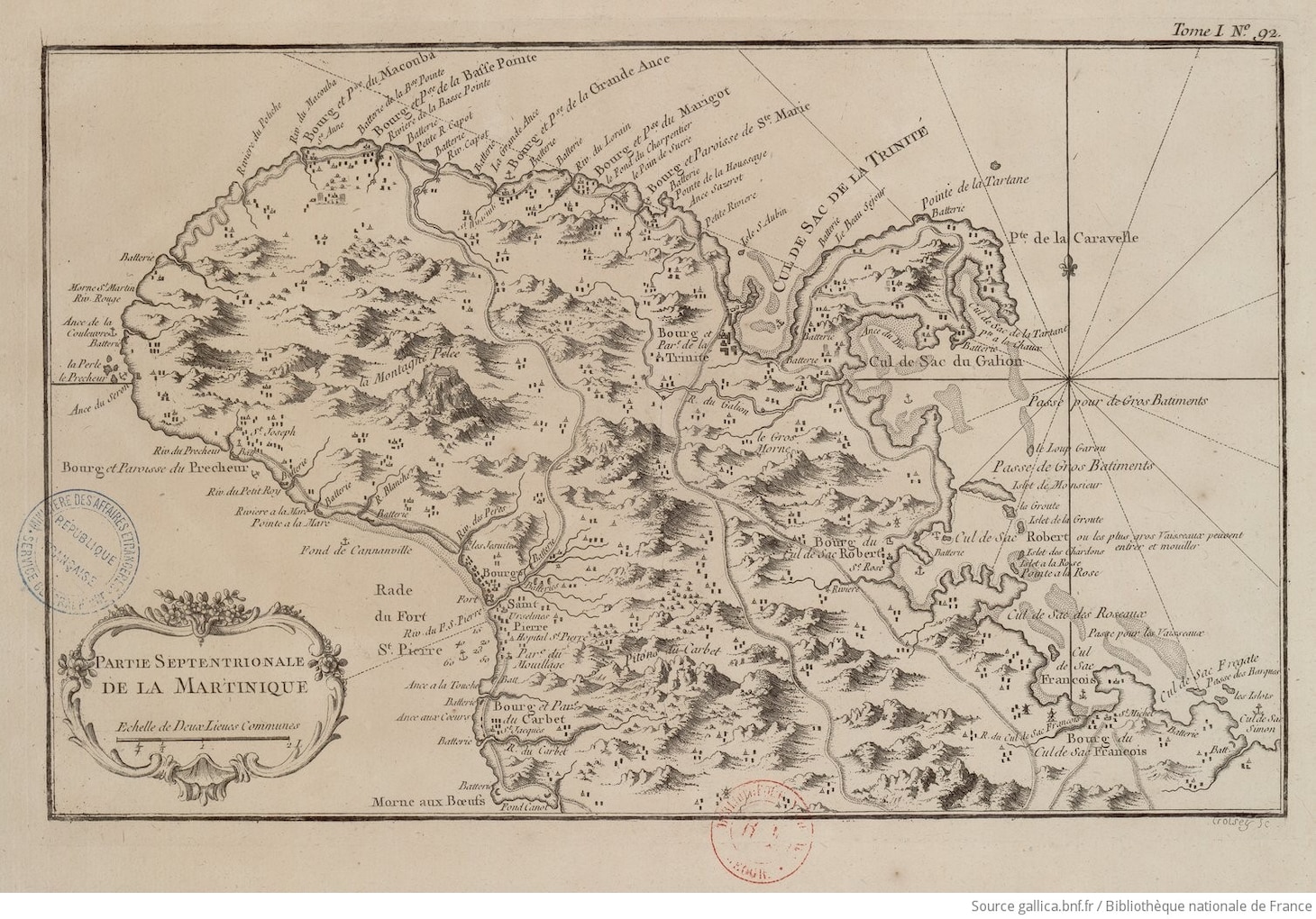 Map of northern Martinique, by Jacques-Nicolas Bellin (Paris, 1764). French National Library.