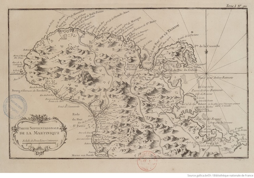 Map of northern Martinique, by Jacques-Nicolas Bellin (Paris, 1764). French National Library.