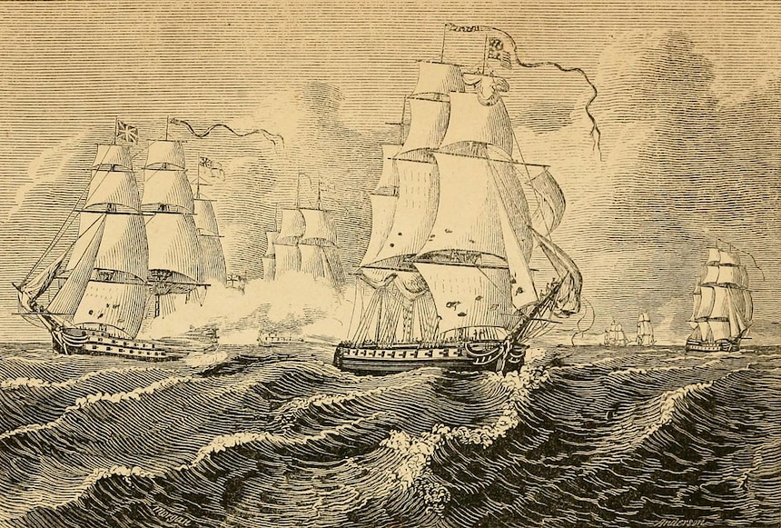 USS Reprisal chased by a British cruiser. Engraving by Alexander Anderson, after a drawing by William Morgan (1848).