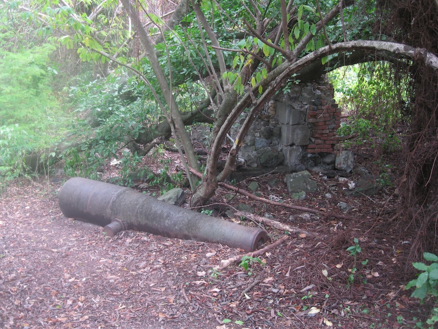 Remains of the Sainte-Marthe battery. It was from this battery, on July 27, 1776, that French army soldiers first helped American patriots. Photo: Sébastien Perrot-Minnot.