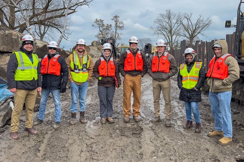 U.S. Army Corps of Engineers Buffalo District team members tour repairs at Vermilion Harbor’s East and West Piers in Vermilion, Ohio.