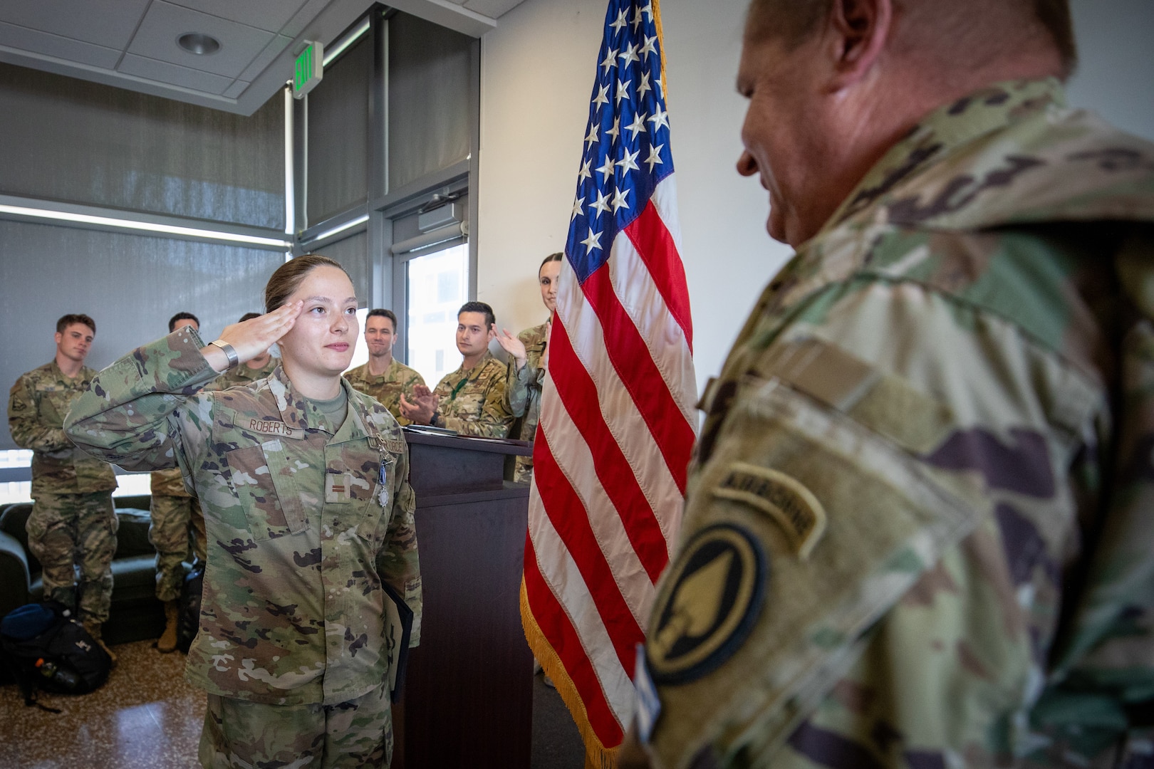 Cadet salutes officer